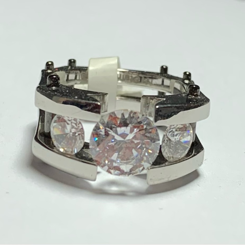 Unique Stainless Steel Ring with Clear Stones Size 7 Industrial